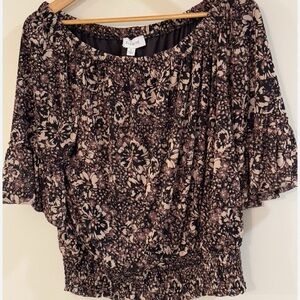 Evereve Brown Tan Ruffled Relaxed Blouse